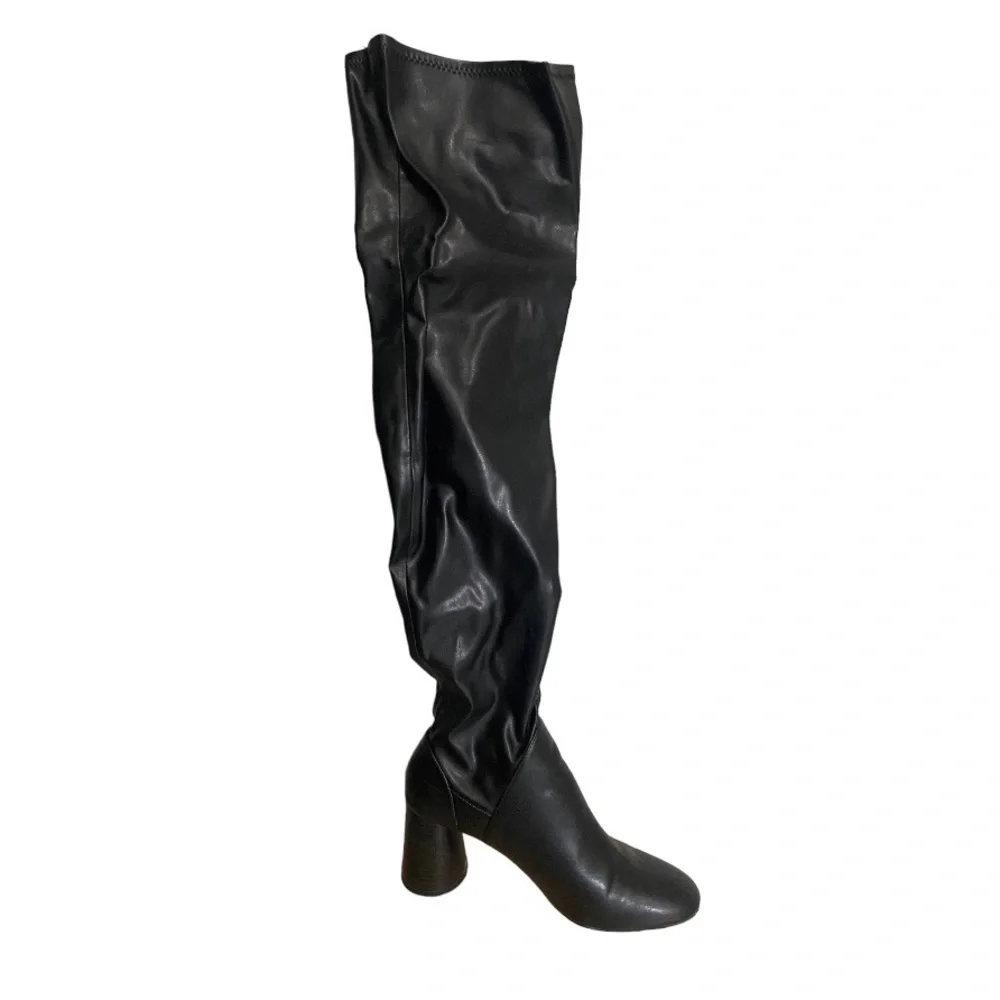 Zara Faux Leather Black Over the knee Boots Size 7.5 - Picture 7 of 7